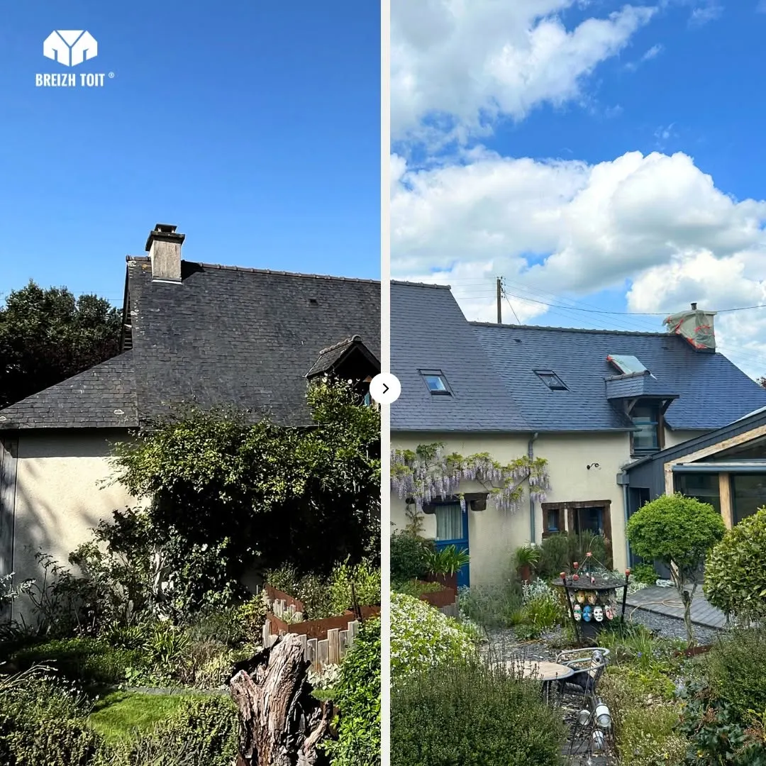 Avant / après d'un hydrofuge de toiture (Breizh Toit)